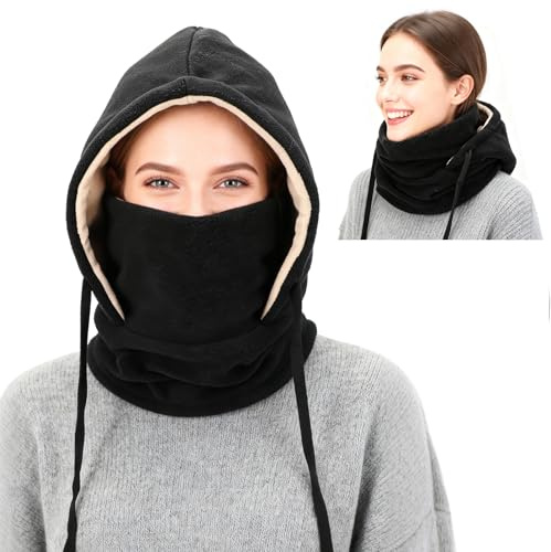 TAGVO Vinter Balaclava ansiktsmask, unisex fleece balaclava ansiktsmask skidmask vindtät helansiktsmask varm helansikte huva för motorcykel cykel vinter sport och utomhus, svart, one size