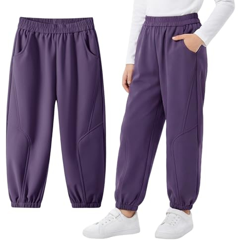 Domueay Mädchen Softshellhose Gefüttert Kinder Winter Wasserdicht Winddicht Wanderhose Warme Elastischer Bund Trekkinghose Thermohose Outdoorhose Sport Matschhose, GR.128-134, Lila