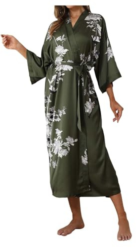 Kimono Mujer Vestir de Satén, Bata Seda Mujer de Cuello en V con Estampado, Batas Novia y Dama de Honor de Manga 3/4 con Cinturón