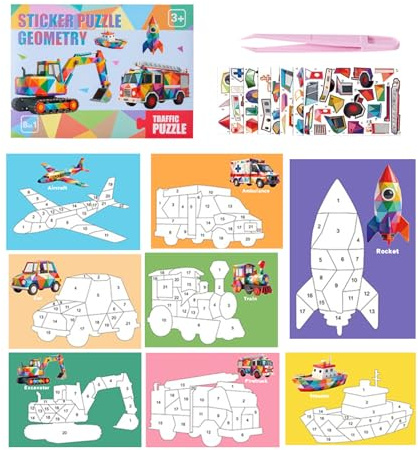 Självhäftande pussel, nummermosaik - 3D-självhäftande collage-kit, för pojkar och flickor, pedagogisk, skola, resor, flygplan, bil, jul, födelsedag