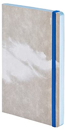 Nuuna Notizbuch A5 | Inspiration Book M - Cloud Blue | farbige Seiten mit Motiven | 120 g Premium-Papier | JeansLabel grau | nachhaltig produziert in Deutschland