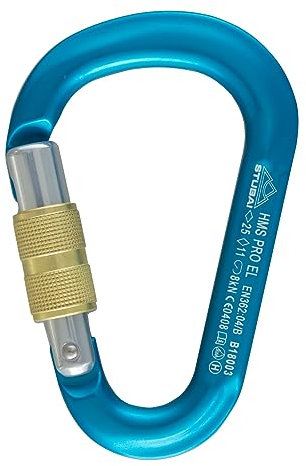 STUBAI HMS Karabiner Türkis | Schraubkarabiner 115×73 mm mit Easylock Keylock-Verschluss | EN 12275/EN 362/UIAA 121 Zertifiziert, 25/11/8 kN, Schnapperöffnung 23 mm, 100 g, für Klettern & Bergsteigen