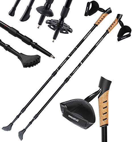 SPORTANA® Wanderstöcke Teleskop Aufsätze Gummipuffer Nordic Walking Stöcke Verstellbar 68-135cm Dämpfung Leicht Alu Kork Herren Damen Trekkingstöcke