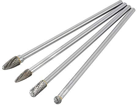 Bestgle 4 Pcs Kit de Fresas Giratorias de Carburo de Tungsteno Fresas de Diamante Rotary Archivo Tungsteno Acero Herramientas Rotary Burr Fresa Giratoria de Largo Alcance 6 mm