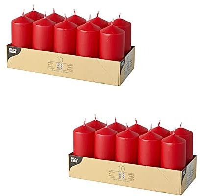 Papstar Stumpenkerze/Säulenkerze 10 Stück) Durchmesser 4 cm, Höhe 9 cm, lange Brenndauer ca. 9 Stunden, rußfreies Abbrennen, für Gastronomie, Geburtstage und Feiern, 17915 (Rot | Doppelpack)
