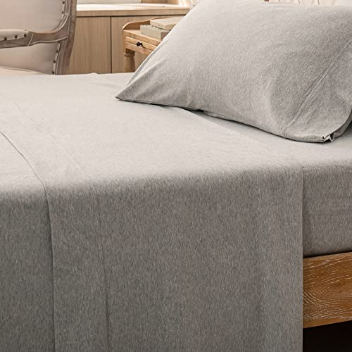 PURE ERA Jersey Knit Flat Top Sheet Only 100% T-Shirt Heather Cotton Super Soft Comfy Breathable(1-Pack, King, Heather Grey)
