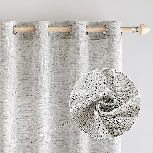 EMEMA Cortinas Visillo de Lino Translucido Moderno Cortina Decoracion Transparente Cruzada para Ventana Sala Cuarto Dormitorio Comedor Cocina Salón 2 Hojas 140x145cm Blanco Gris