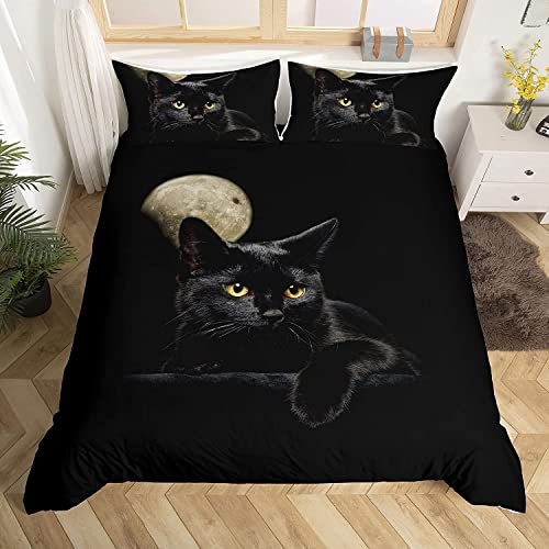 Luofanfei Bettwäsche Katze 135x200 4teilig Schwarz Katzen Bettwäsche Set Tiermotive Cat Muster 3D Tiere Kinderbettwäsche Haustier Katzenmotiv Bettbezüge Set und Kissenbezüge 135 x 200 cm