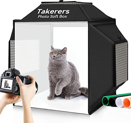 Takerers 16x16 Photo Studio Light Box Photography, 480 LED Product Lightbox with 3 5500K Stepless Dimming Light Panels, Professional Photo Background Shooting Tent with 4 Color Backdrops