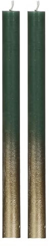 COMFORDER Stabkerzen Set, 2x Tafelkerzen moosgrün mit Gold, 25cm, 10 Stunden Brenndauer