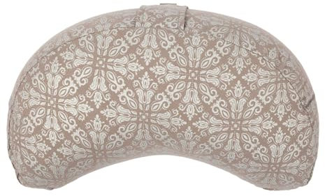 Bodhi Meditationskissen Yogi Mond | Maharaja Collection | Halbmond Yogakissen mit Buchweizenfüllung | Bedruckter Bezug aus 100% Baumwolle | Kissen für Yoga & Meditation | Taupe-Silber/Raja