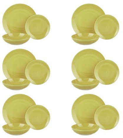 KASANOVA Vajilla para 6 personas, vajilla de 18 piezas, juego de platos modernos, platos de cerámica para microondas y horno, aptos para lavavajillas (verde)