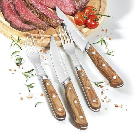 Zassenhaus Set di 2 posate da bistecca con manici in legno di Pakka, set di posate da bistecca in confezione regalo in legno
