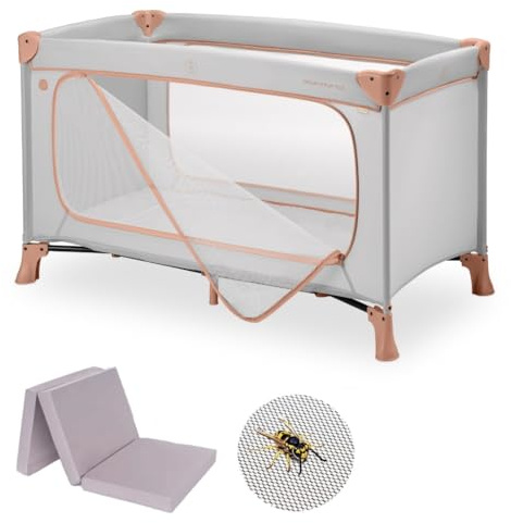 Hauck Lettino Da Viaggio Set Dream N Play Plus - Culla Neonato con Materasso e Zanzariera - Letto Pieghevole con Borsa e Ampia Apertura - Box Bambini 120x60cm (Apertura frontale, Dusty Cork)