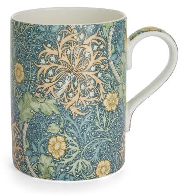 Morris & Co Tasse à café de 355 ml avec poignée – Verre d'algues marines | Porcelaine – Passe au lave-vaisselle et au micro-ondes | Tasse fantaisie pour café, thé, chocolat chaud – Élégante pour