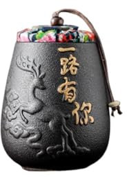 LUZZILE Tea Canister Ceramic Tea Storage Cans Sealed Cans Small Tea Cans Household Sealed Cans Desktop Black Pottery Small Tea Cans Tea Tin(F)