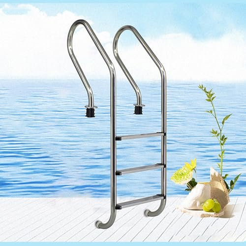 OCAZI Échelles de Piscine Échelle de Piscine en Acier Inoxydable avec 3 marches antidérapantes, échelle de Piscine Amovible pour Piscine, Charge 150 kg W50xH183cm A