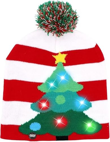 Mstnoixgc Sombrero Noel Luces, Gorro de Noel Con Luz LED, Sombreros de Fiesta de Navidad, Gorro de Peluche de Papá Noel, Gorro de Invierno Navideño, Gorro de Invierno de Punto Cálido (B