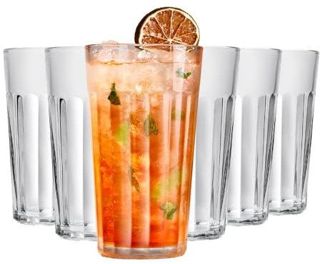 Murago - Trinkgläser Matteo 6er Set ca. 450ml - Gläserset Wassergläser Saftgläser Trinkglas Glas Gläser spülmaschinenfest rillen stapelbar Latte Macchiato Cocktailgläser Kaffee Longdrinkgläser