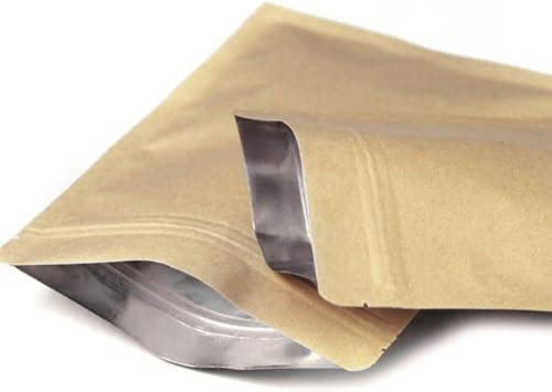 WACCOMT Pack Sacs Mylar Refermables en Papier Kraft d'une Epaisseur de 5.51mil Pochette à Fermeture Eclair Sacs en Aluminium Thermosoudables pour le Stockage des Aliments (50, 8x11cm (3.1x4.3 inch))