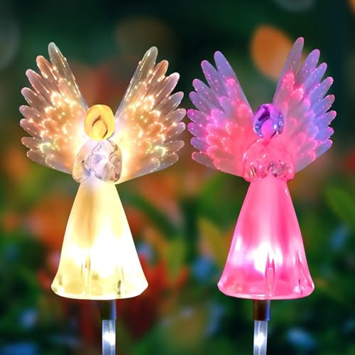 Lampes solaires d'extérieur sur piquet - Lumières décoratives en forme d'ange - Étanche - Changement de couleur - Décorations de jardin pour cimetière, jardin, terrasse, cour, pelouse