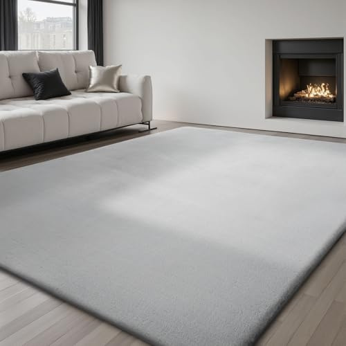 Sour Lemon Rugs Living Room 275x370cm,Grey Area Faux Bunny Fuzzy Fur Rug | Modern Large Anti Slip Beside Rug,Faux Rabbit Fur Carpets,Non-Shedding Fluffy Shaggy Short Pile Rug for Bedroom,Kids Room