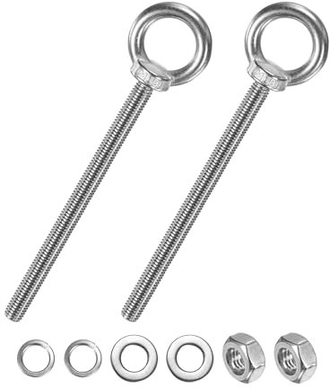M METERXITY 2-Sets Stainless Eyebolt M10x150mm Shoulder Lifting Eye Bolt with Nuts Washers Male Screw Thread Ring Shoulder Eye Bolts Length 5.91 Inch for Suspending/Fastening