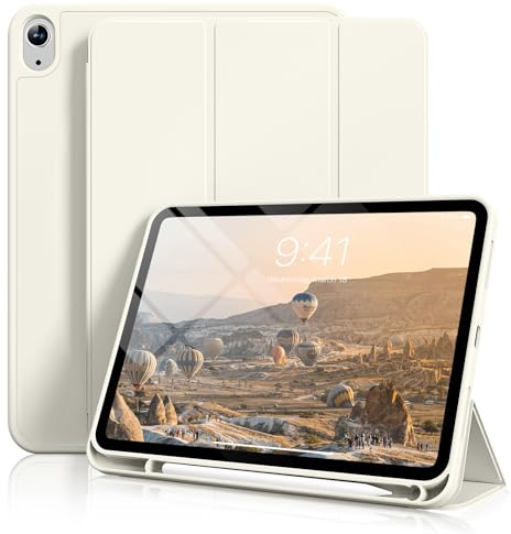 SZPSGC Custodia per iPad (A16) 11/10° generazione 11/10,9'' 2025/2022 con portapenne, Auto Sleep/Wake, Smart Stand con morbido cover posteriore in TPU, bianco crema