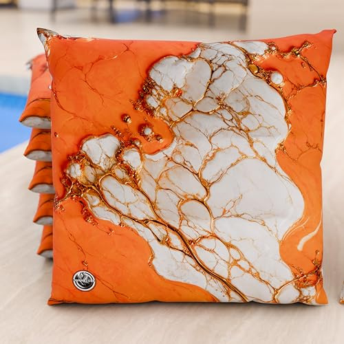 PETTI Artigiani Italiani - Cuscini Sedie Cucina Set da 6, Effetto Marmo Arancione 40x40 cm, Coprisedie Quadrati per Sala da Pranzo in Microfibra con Stampa Digitale e Laccetti, 100% Made in Italy