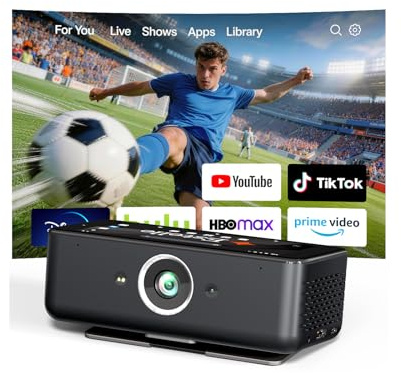 Estelle Videoprojecteur 4K, 64 Go de Stockage, Batterie intégrée, Android