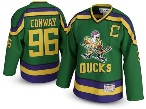 UNLC Charlie Conway #96 Mighty Ducks Kids Jersey – 90s Movie Ice Hockey Shirt with Stitched Letters, Youth Sizes S–XL, Green, M