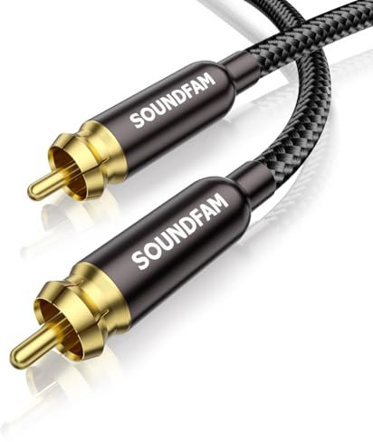 SOUNDFAM RCA Subwoofer Cable 1.5M, RCA Cable Male to Male [Gold Plated Connector,Cotton Braided Jacket] for Subwoofer,Home Theater,Amplifier,TV,Mixer