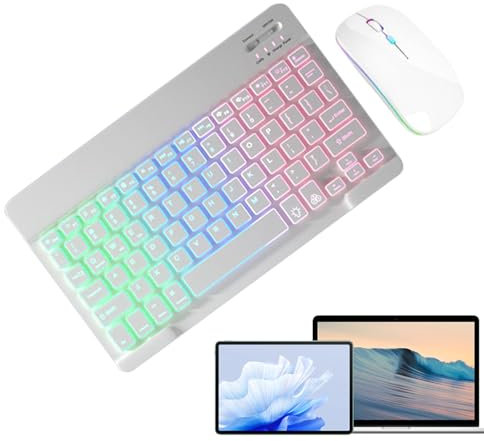 Tastatur Mit Hintergrundlicht – Kabelloses Mausset Mit Farbmodi, Ergonomische Eingabegeräte | Farbige Tastenbeleuchtung Für Laptop Desktop Notebook Studienplatz Homeoffice Schreibarbeit Einrichtung