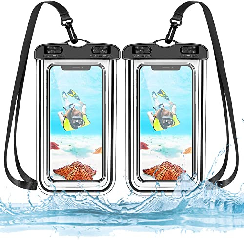 2 Pcs Mobile Waterproof Phone Pouch Case Water Resistant Underwater Bag Cover Swimming Diving Floatable Dry Beach Float Protector Water Proof Clear Cell 16 17 18 Pro Strap Max i phone Lanyard travel