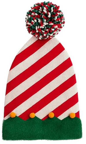 TIENDA EURASIA – Gorro con Pompón Navidad | Material Algodón | Multicolor | Medidas 23x40 cm y Pompón 12x12 cm | Accesorios Navidad