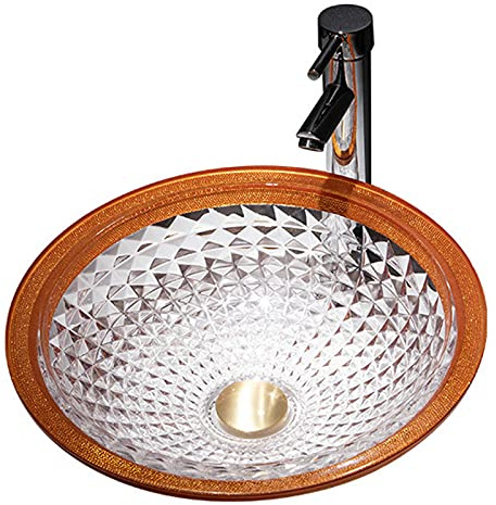 JKJZSALJ Lavandino in Vetro, Lavabo da Appoggio Moderno Rotondo, Lavabo con Scarico A Scomparsa, Lavabo da Bagno, Lavabo da Appoggio per Bagno