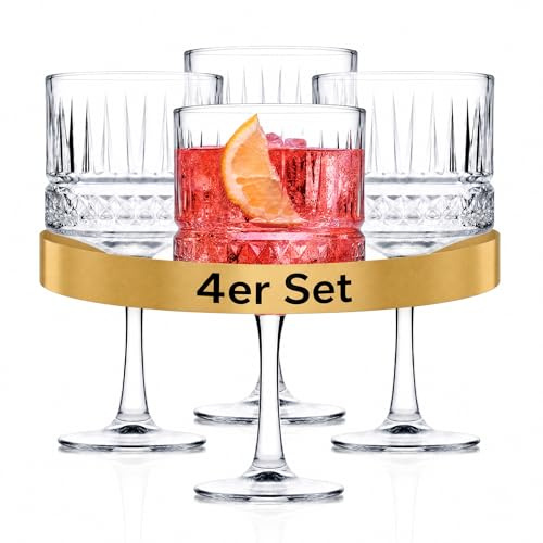 Der-Porzellan-Laden by Pasabahce Elysia Gin Tonic Gläser 500ml, 4er Set, Cocktailgläser aus Kristallglas, Facettenschliff, spülmaschinengeeignet