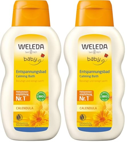WELEDA Bio Baby Calendula Entspannungsbad - veganer Naturkosmetik Badezusatz mit Bio Thymian pflegt die Haut & fördert einen ruhigen Schlaf. Baby Bad ohne Tenside für Babys & Kinder (1x 200ml)