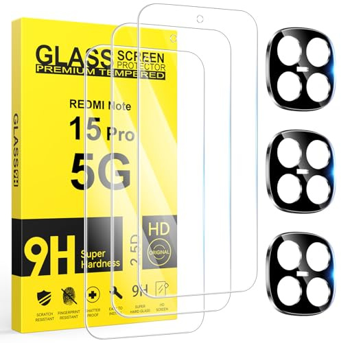 Niphabe 3 Piezas Protector Pantalla Para Xiaomi Redmi Note 15 Pro 5G 6,83(No para 4G) con 3 Piezas Protector Camara, Dureza 9H, HD Cristal Templado, Antiarañazos, Antihuellas, Ultra Transparente
