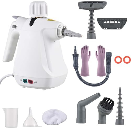 Pulitore a vapore portatile con 11 accessori e serbatoio da 500 ml, vaporizzatore portatile multiuso per divano, tappezzeria, auto e uso domestico