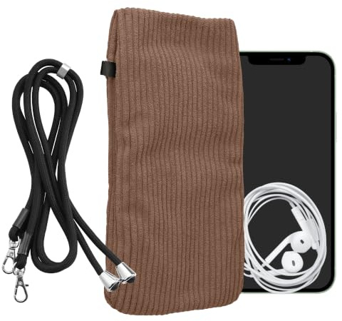 kwmobile XL Handytasche för Smartphones - 6,7/6,8 Mobilfodral - Brun Cord Handytok med Snöre - Fodral med Mobilkedja 16,7 x 9,5 cm Invändiga mått