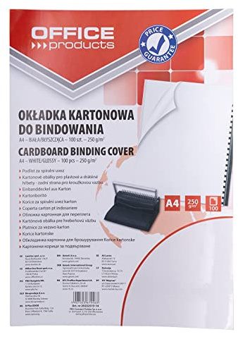 Lot de 100 couvertures de reliure en carton A4 250 g/m² Blanc brillant/présentation/type pour reliure/type de reliure/type de reliure/carton/matériau/carton/couleur-blanc/format A4/poids (g/m2)-250