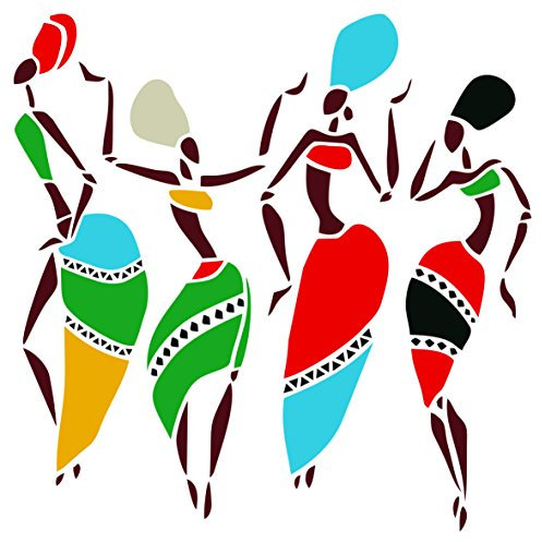 African Dancers Stencil - 25.5 x 25.5 CM (L) - Reusable Women Lady Dancers Ethnic Tribal Wall Stencils for Painting