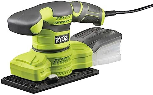 RYOBI Ponceuse Vibrante Filaire 200W RSS200-GA20 – Plateau 1/3 de Feuille, Vitesse Variable, Système Aspirant, Poignée GripZone™, 20 abrasifs