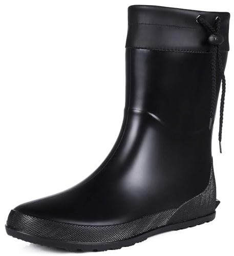 Asgard Women's Mid Calf Rain Boots Collar Gardening Boots Ultra Lightweight Portable Garden Shoes Black 41 (Size 10)