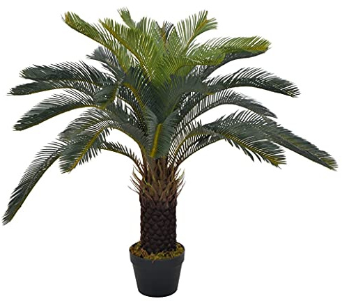 vidaXL Palma di Cycas Artificiale con Vaso Realistico Pianta Finta per Interni Decorazione Floreale Verde 90 cm in Plastica e Poliestere