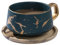 VETIN Cappuccino Tassen mit Unterteller, Tasse Marmor, 300 ml Espressotassen aus Porzellan für Tee Kaffee Cappuccino, Kaffee-Tassen mit Holzscheibe (Grün)