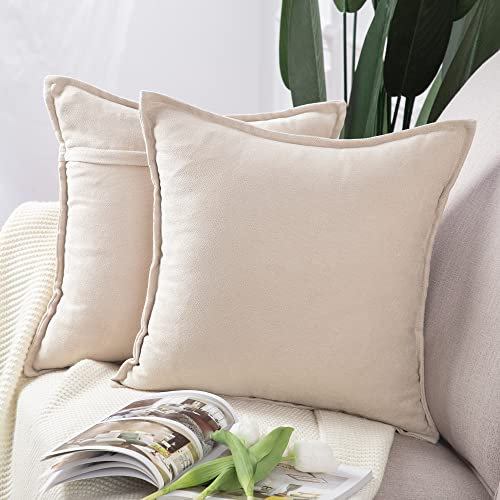 Madizz 2er Set kurzen Chenille Zierkissenbezüge weicher dekorativer Kissenbezug für Sofa, Schlafzimmer Kissenhülle Beige 60x60 cm Quadrat