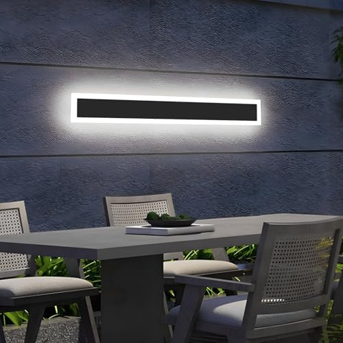 ZTWLEED Lång vägglampa för utomhusbruk, 12 W, 60 cm, rektangulär utomhusvägglampa, kall vit 6 000K, IP65 vattentät utomhusvägglampa, lång svart, AC110-265 V för trädgårdsterrasser villa