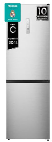 Hisense RB390N4CCD Réfrigérateur Combi No Frost, Capacité nette 304 L, 186 cm Haut, ECO mode, Bouteille, Silencieux 36 dBA